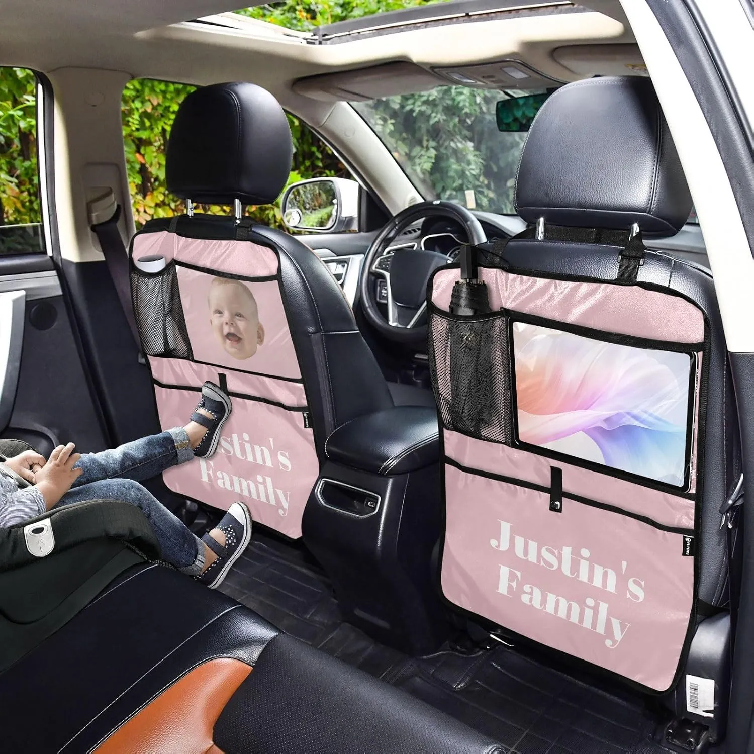1 Pink Custom Car Seat Protector Kick Mats Back Seat Covers 1 PCS Car Storage Organizer Backseat Car Organizer for Suv Cars Truck Men Women Car Accessories with PVC Pocket
