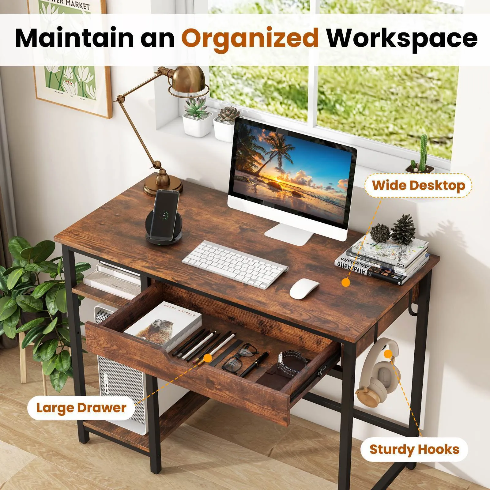 100cm Computer Desk Industrial Workstation Study Writing Desk Home Office