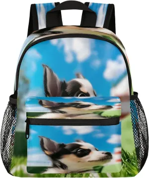 12 Inch Cute Mini Book Bag Small Backpack Multi Compartment Backpack With Chest Strap Puppy Waterproof Casual Daypack Travel Bag, Grassland Dog