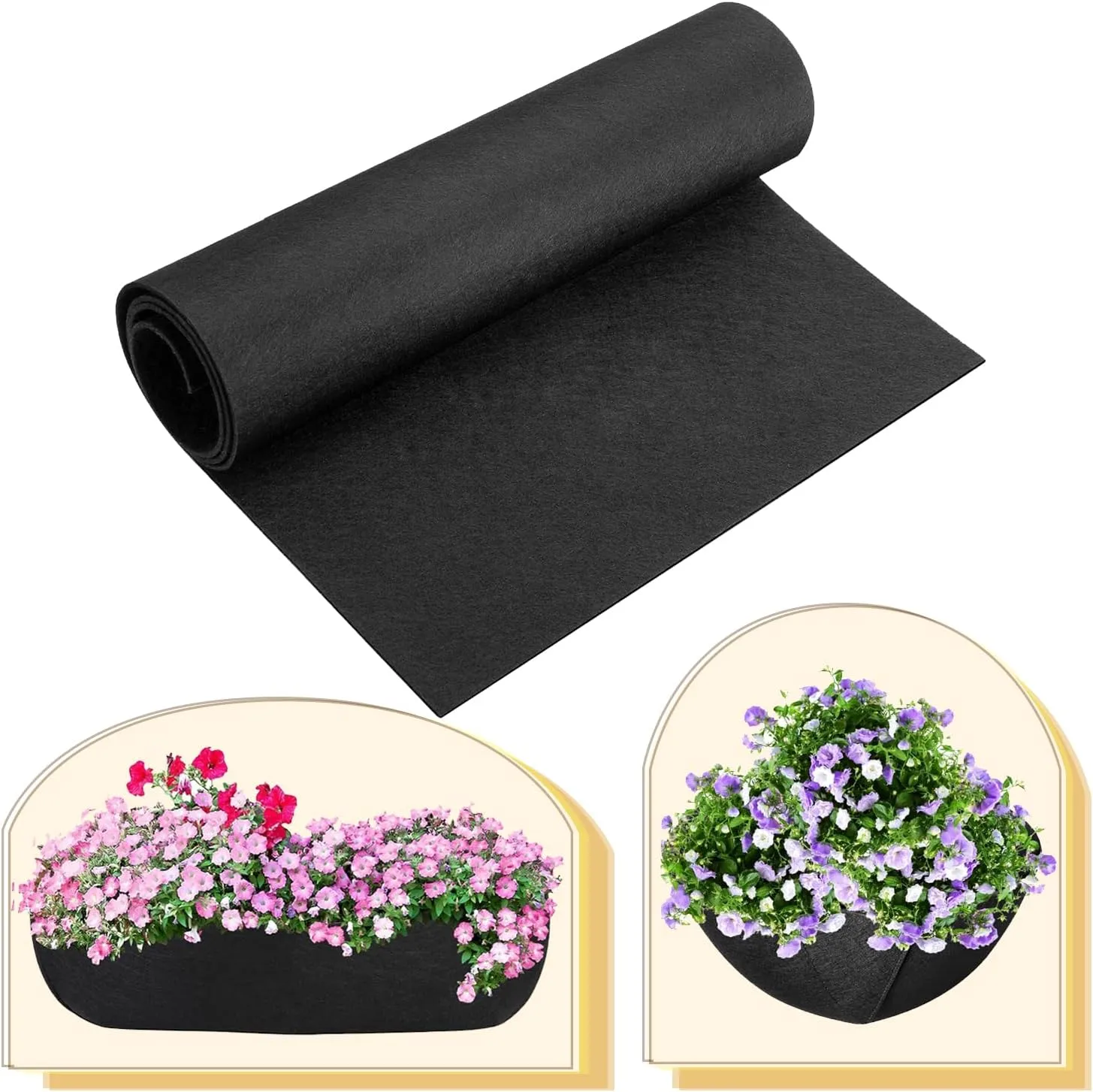12x122 Inch Black Felt Planter Liner Roll, Non-Woven Hanging Basket Liner Coco Coir Liner Alternative Breathable Outdoor Planter Liner Window Box Liners for Metal Basket Flower Pot Raised Garden Bed