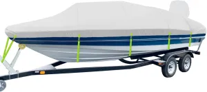 17-19ft Boat Cover, 1200D Heavy Duty Polyester with PU Coating, Trailerable Waterproof Boat Cover & UV Resistant, for Bass, V-Hull, Tri-Hull, Fish & Ski, Runabout Bowrider Boats [Motor Cover Included]