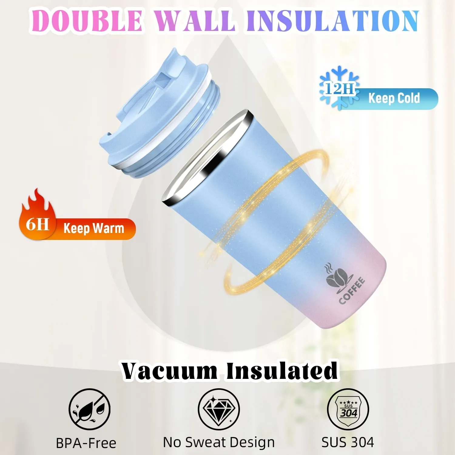17oz Insulated Travel Coffee Mug with Flip Lid – Leakproof Stainless Steel Insulated Coffee Tumblers, Portable Thermos Cup for Hot & Cold Drinks, Perfect for Camping & On-the-Go