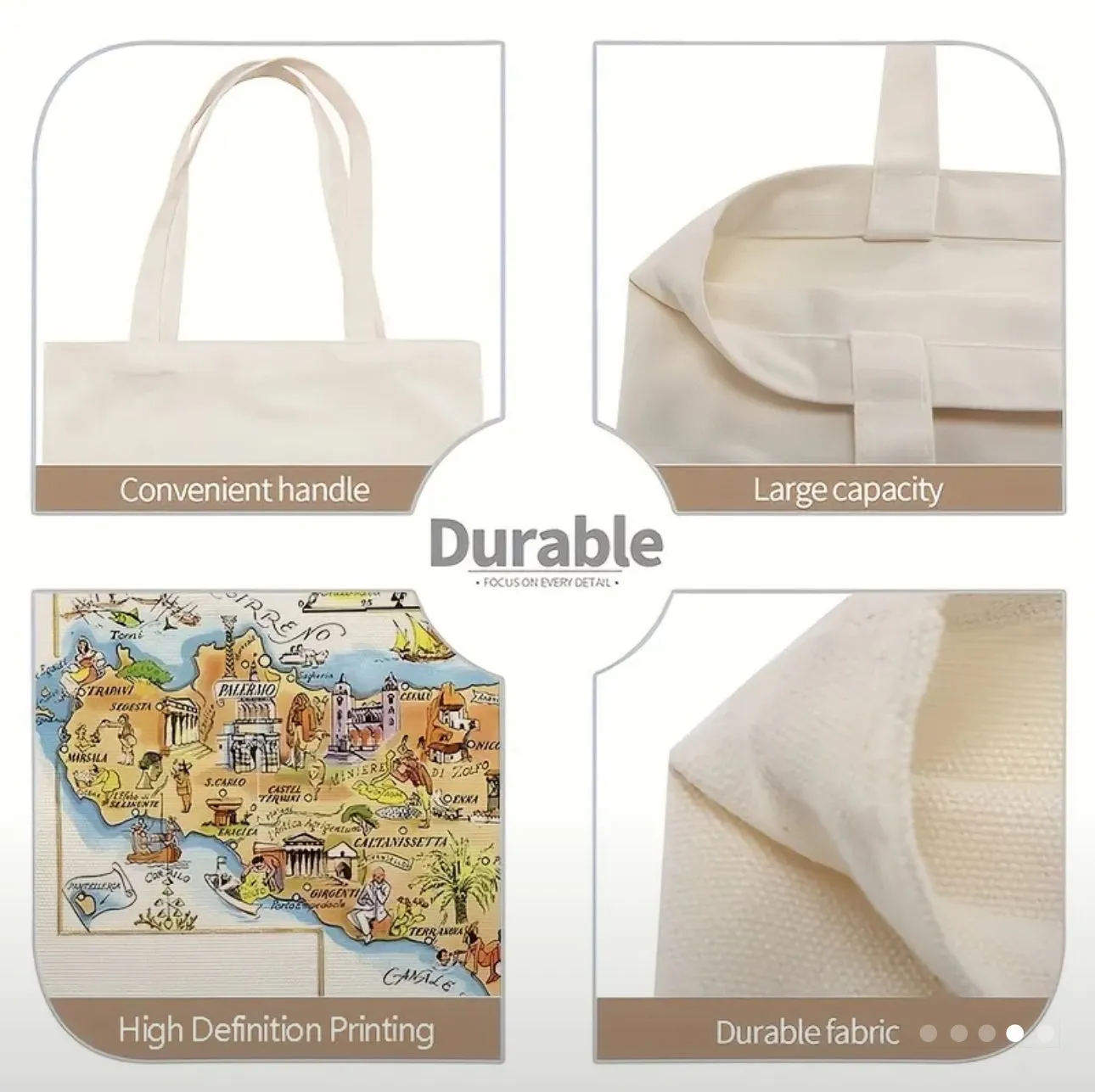 1pc Sicily Italy Map Canvas Tote Bag – Foldable, Machine Washable, (13.7x15.7in)