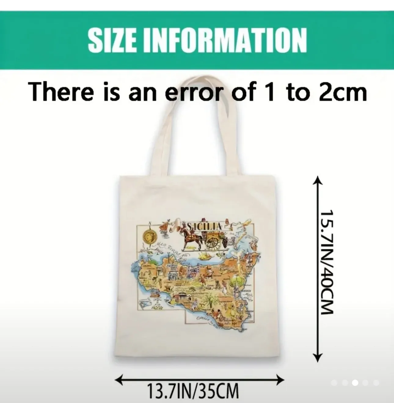 1pc Sicily Italy Map Canvas Tote Bag – Foldable, Machine Washable, (13.7x15.7in)