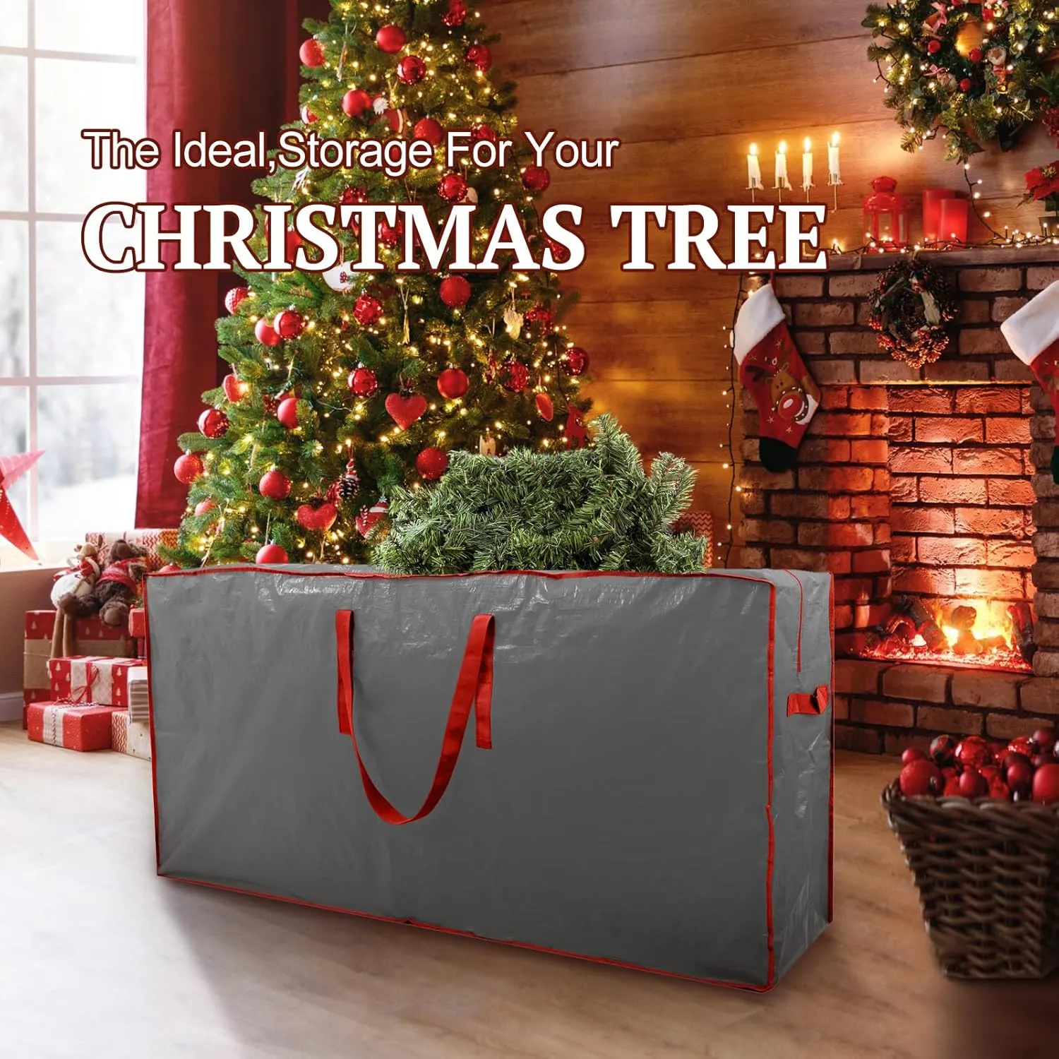 2-Pack Christmas Tree Storage Bags, Fits Up to 7.5 FT Tall, Waterproof, Gray, Zipper Closure