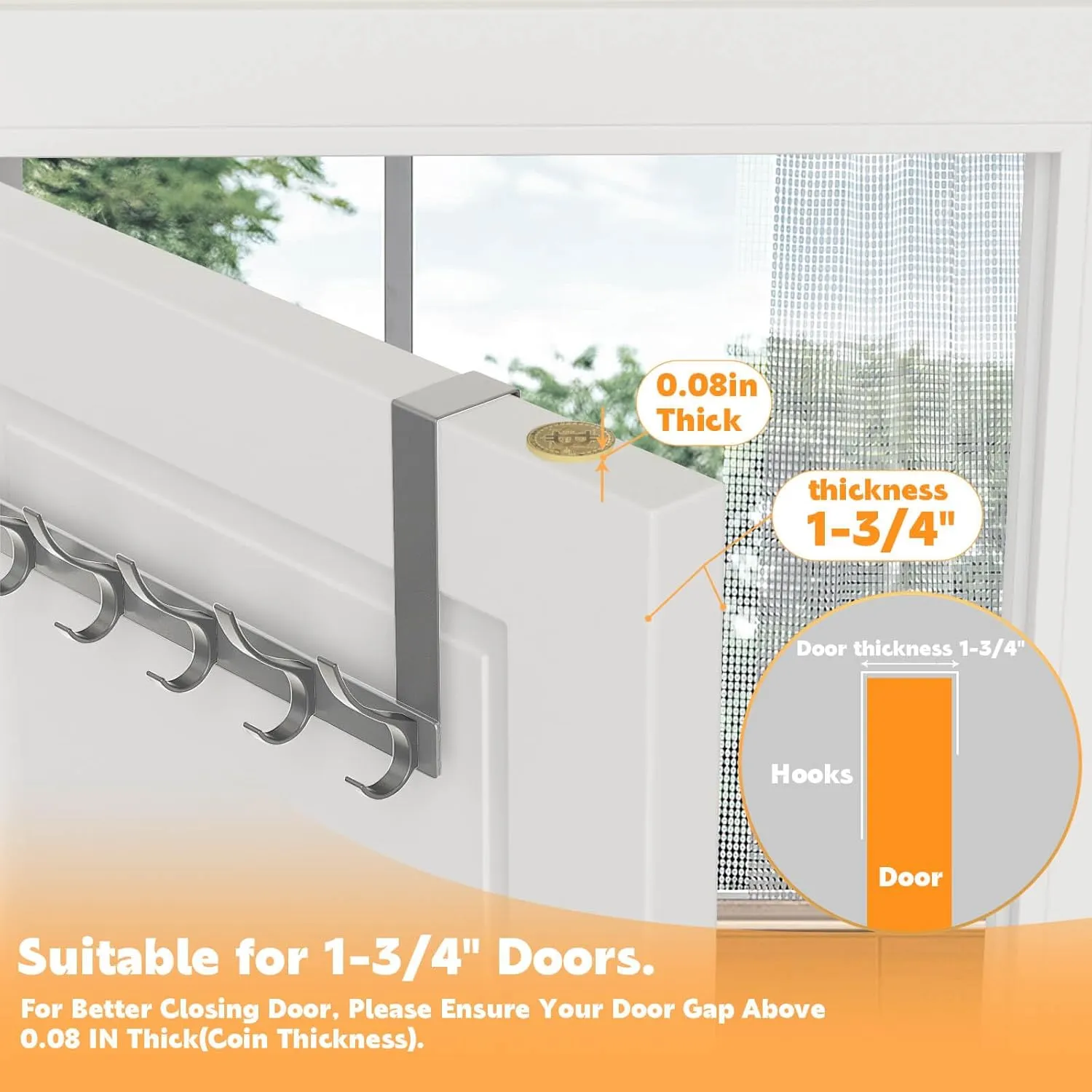 2 Pack Over The Door Hooks, Sturdy Door Hanger, Large Over The Door Towel Rack with 12 Hooks, Heavy Duty Easy to Install, for Bathroom, Bedroom，Kitchen，Hanging Towels, Coats (Grey)