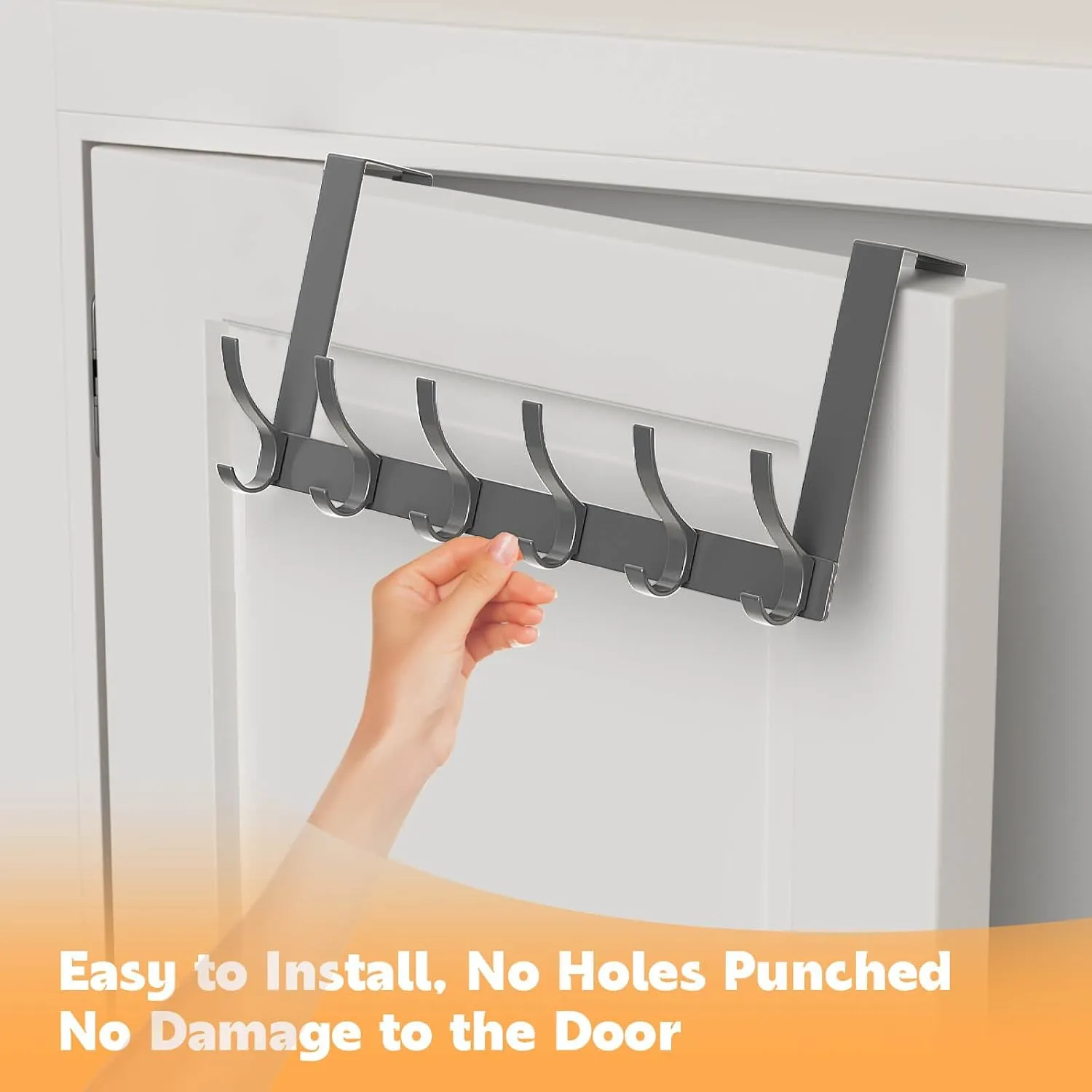 2 Pack Over The Door Hooks, Sturdy Door Hanger, Large Over The Door Towel Rack with 12 Hooks, Heavy Duty Easy to Install, for Bathroom, Bedroom，Kitchen，Hanging Towels, Coats (Grey)
