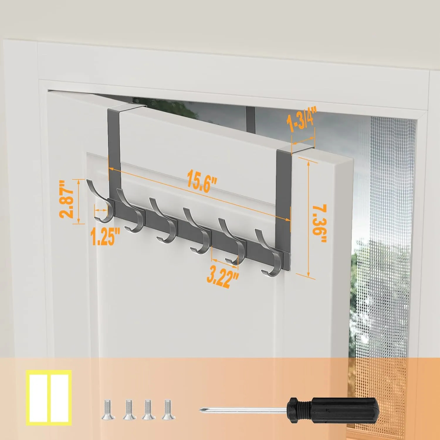 2 Pack Over The Door Hooks, Sturdy Door Hanger, Large Over The Door Towel Rack with 12 Hooks, Heavy Duty Easy to Install, for Bathroom, Bedroom，Kitchen，Hanging Towels, Coats (Grey)