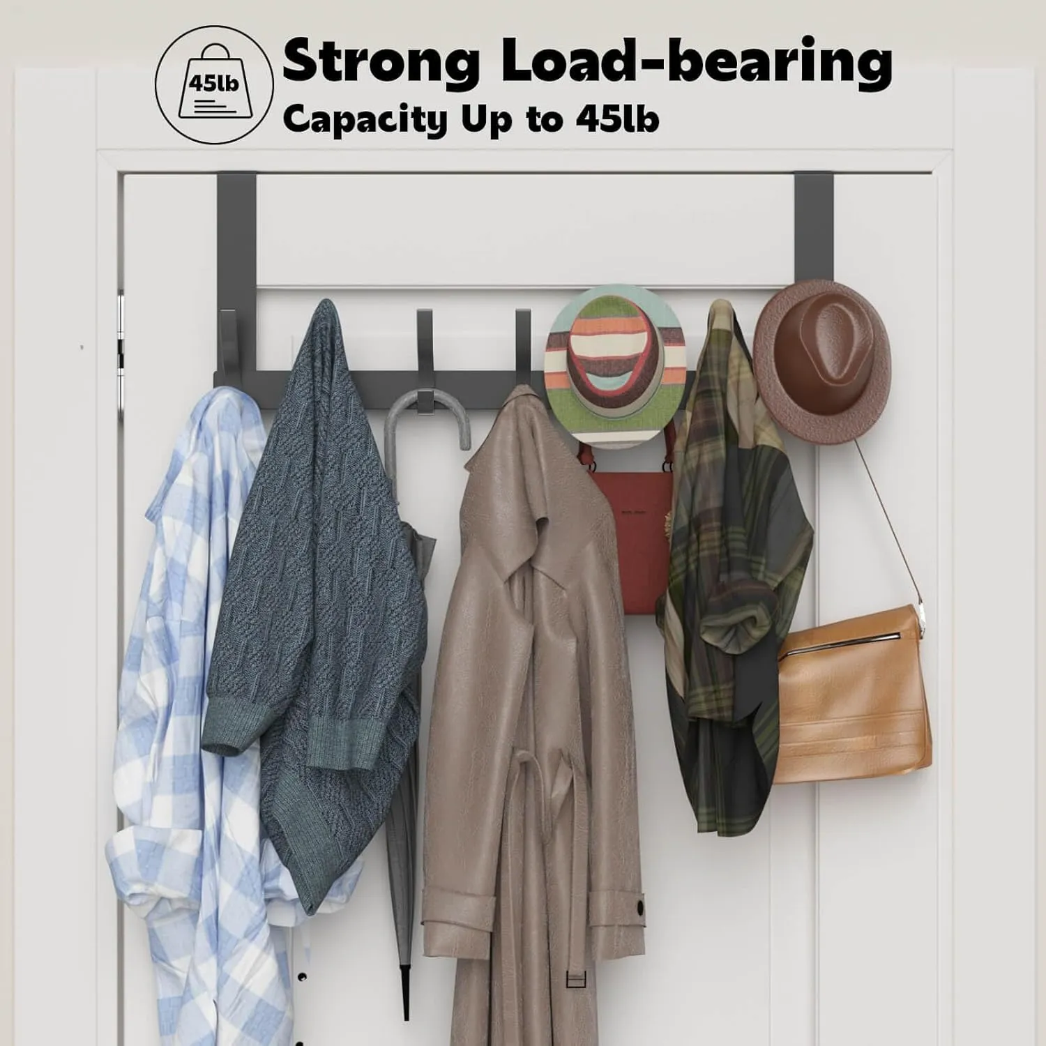 2 Pack Over The Door Hooks, Sturdy Door Hanger, Large Over The Door Towel Rack with 12 Hooks, Heavy Duty Easy to Install, for Bathroom, Bedroom，Kitchen，Hanging Towels, Coats (Grey)