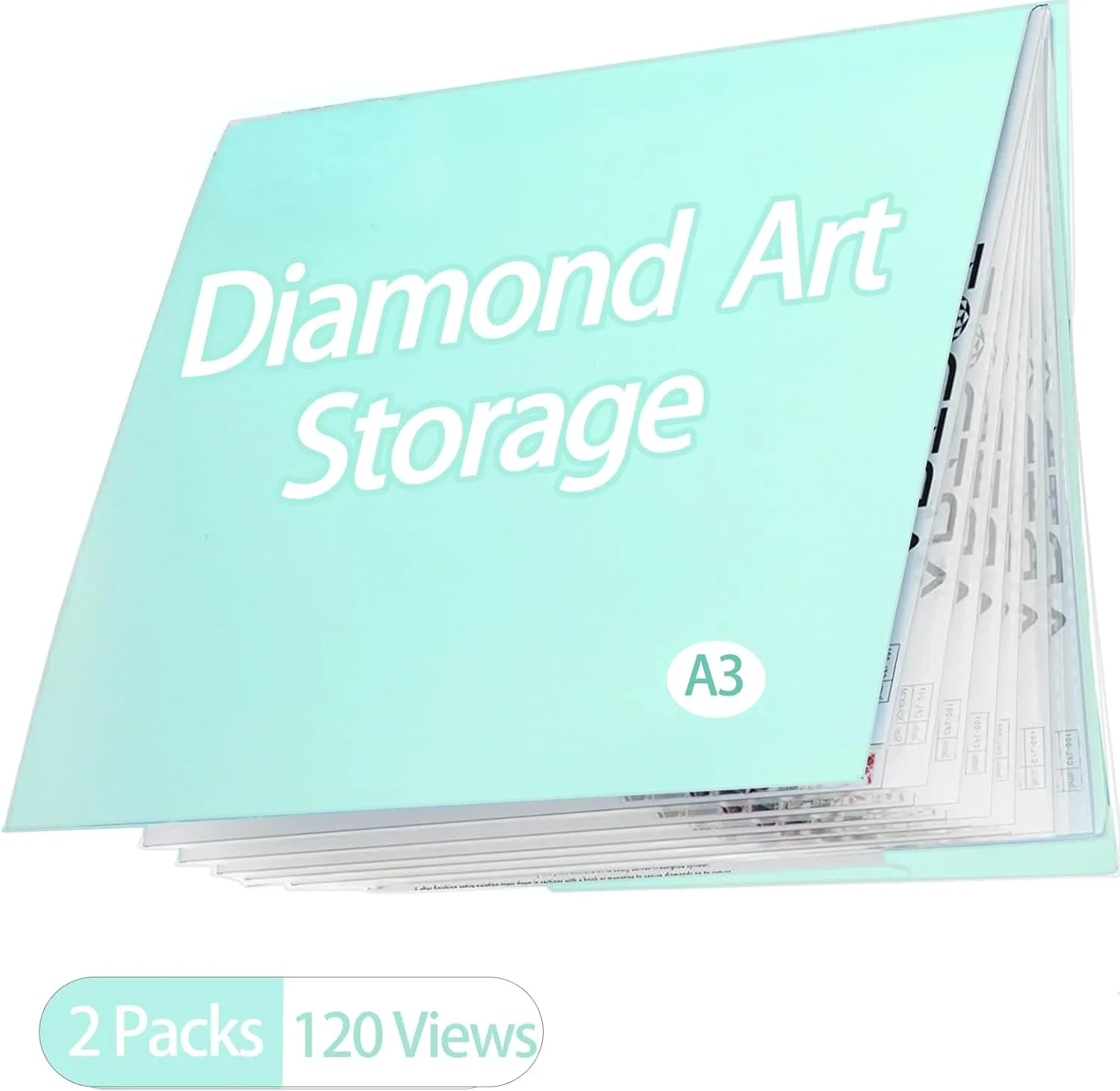 2 Packs A3 Diamond Painting Storage Book, Large 30x40 Diamond Art Storage Presentation Book with 60 Pags, Diamond Painting Art Portfolio Folder, Clear Pockets Artwork Storage Photo Album Refill Pag