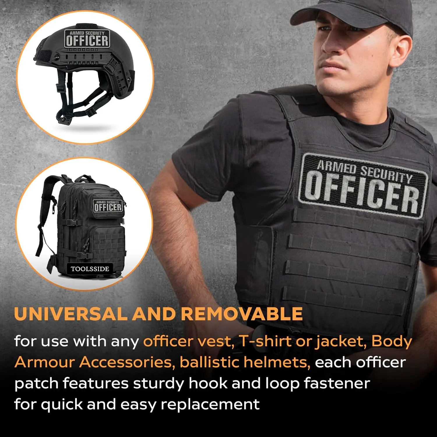 2 PCS Armed Security Officer Patches 4x10 & 2x5 Hook and Loop System - Security Patches for Uniforms with Embroidered Letters - Quality Grey Embroidery Patch - Armed Security Officer