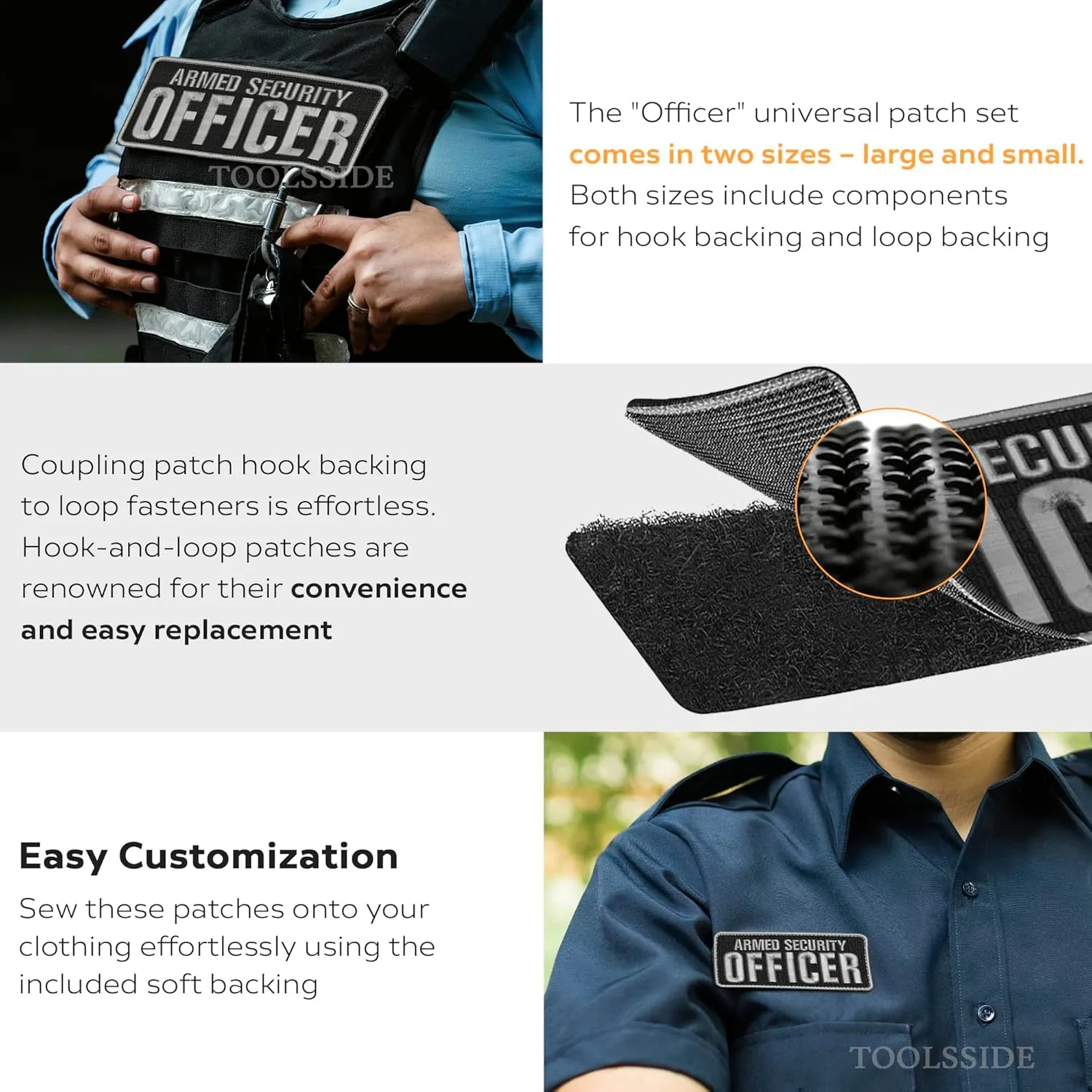 2 PCS Armed Security Officer Patches 4x10 & 2x5 Hook and Loop System - Security Patches for Uniforms with Embroidered Letters - Quality Grey Embroidery Patch - Armed Security Officer