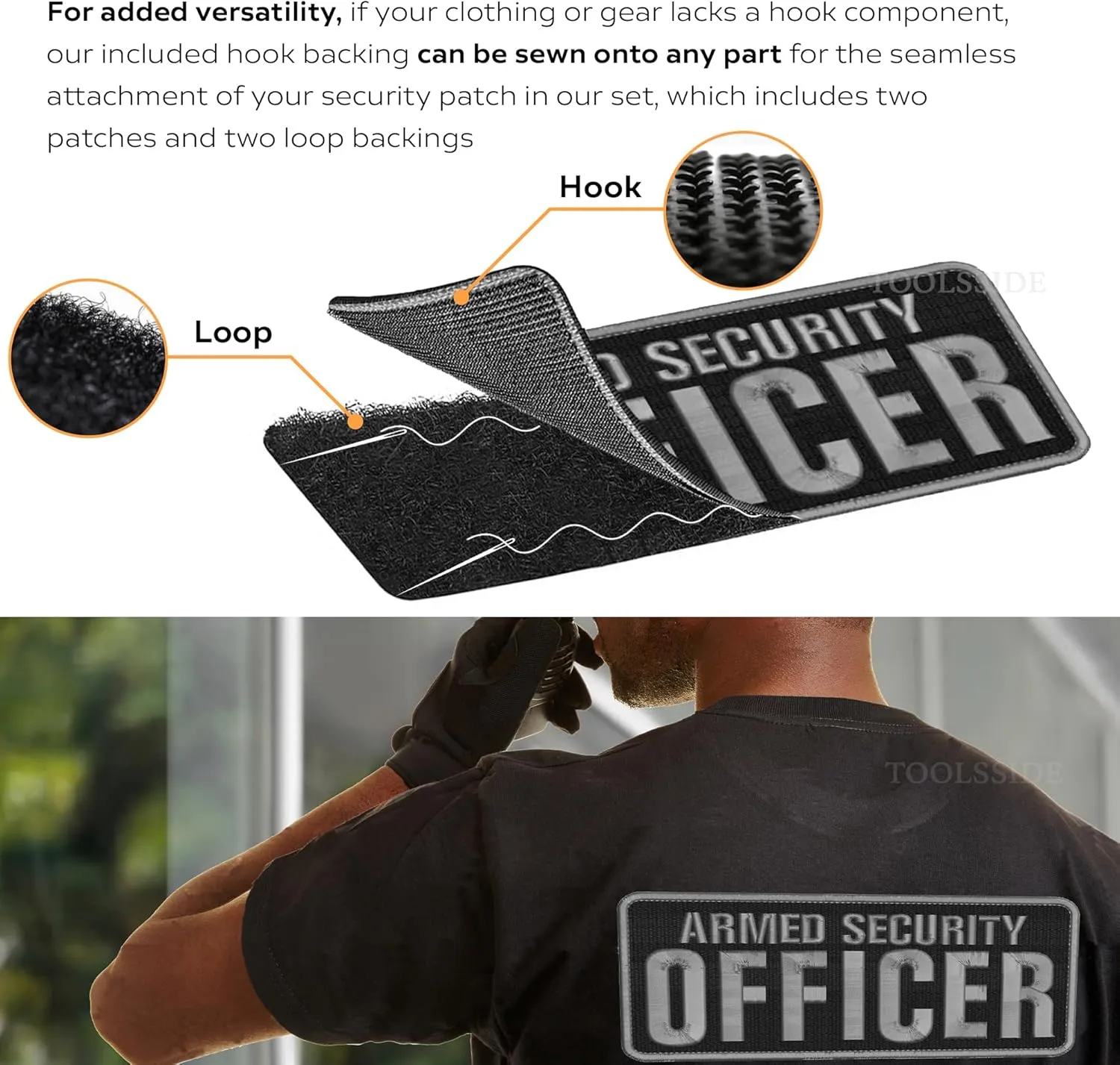 2 PCS Armed Security Officer Patches 4x10 & 2x5 Hook and Loop System - Security Patches for Uniforms with Embroidered Letters - Quality Grey Embroidery Patch - Armed Security Officer