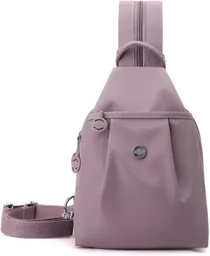 2025 Backpack Chest Bag Double Zipper Large Capacity,Adjustable Shoulder Strap Multi-layer Waterproof Oxford Fabric (Taro Pink)