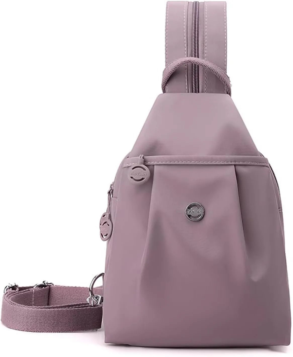 2025 Backpack Chest Bag Double Zipper Large Capacity,Adjustable Shoulder Strap Multi-layer Waterproof Oxford Fabric (Taro Pink)