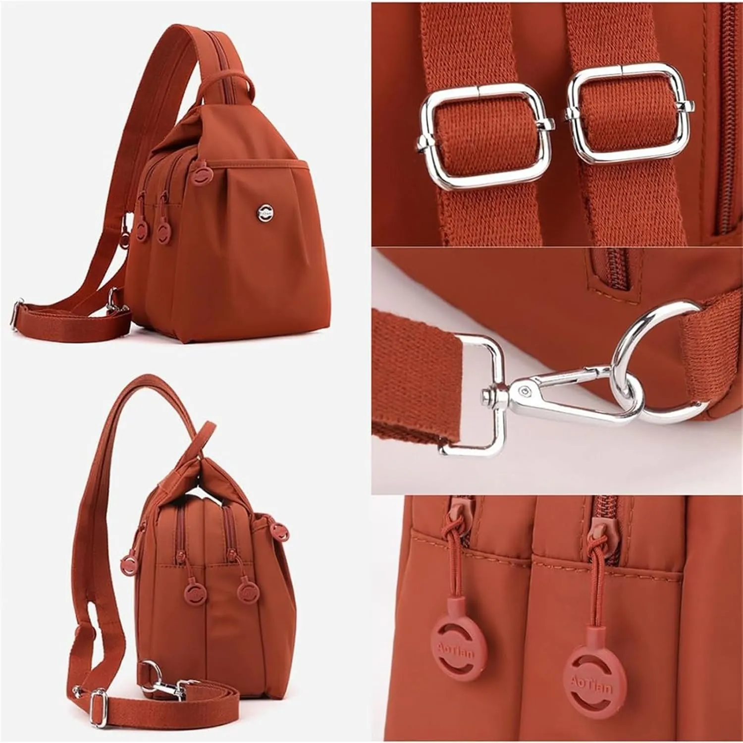 2025 Backpack Chest Bag Double Zipper Large Capacity,Adjustable Shoulder Strap Multi-layer Waterproof Oxford Fabric (Taro Pink)