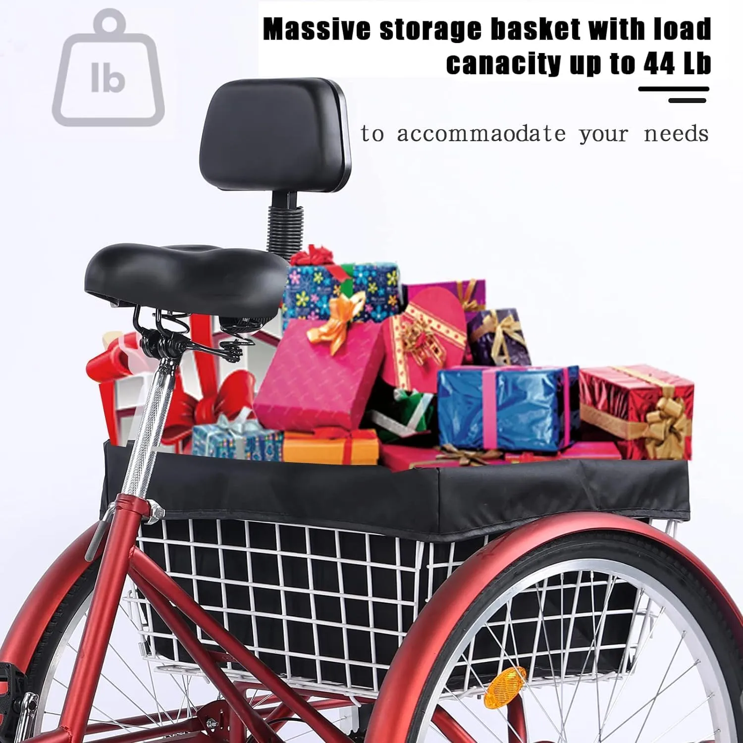 24/26" Adult Tricycle 7 Speed, 3 Wheel Mountain Trikes, Three Wheeled Bikes with Basket & Backrest Seat for Seniors, Women, Men, Multiple Colors