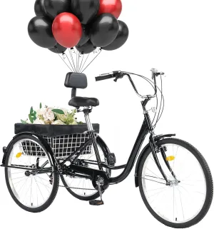 24/26" Adult Tricycle 7 Speed, 3 Wheel Mountain Trikes, Three Wheeled Bikes with Basket & Backrest Seat for Seniors, Women, Men, Multiple Colors