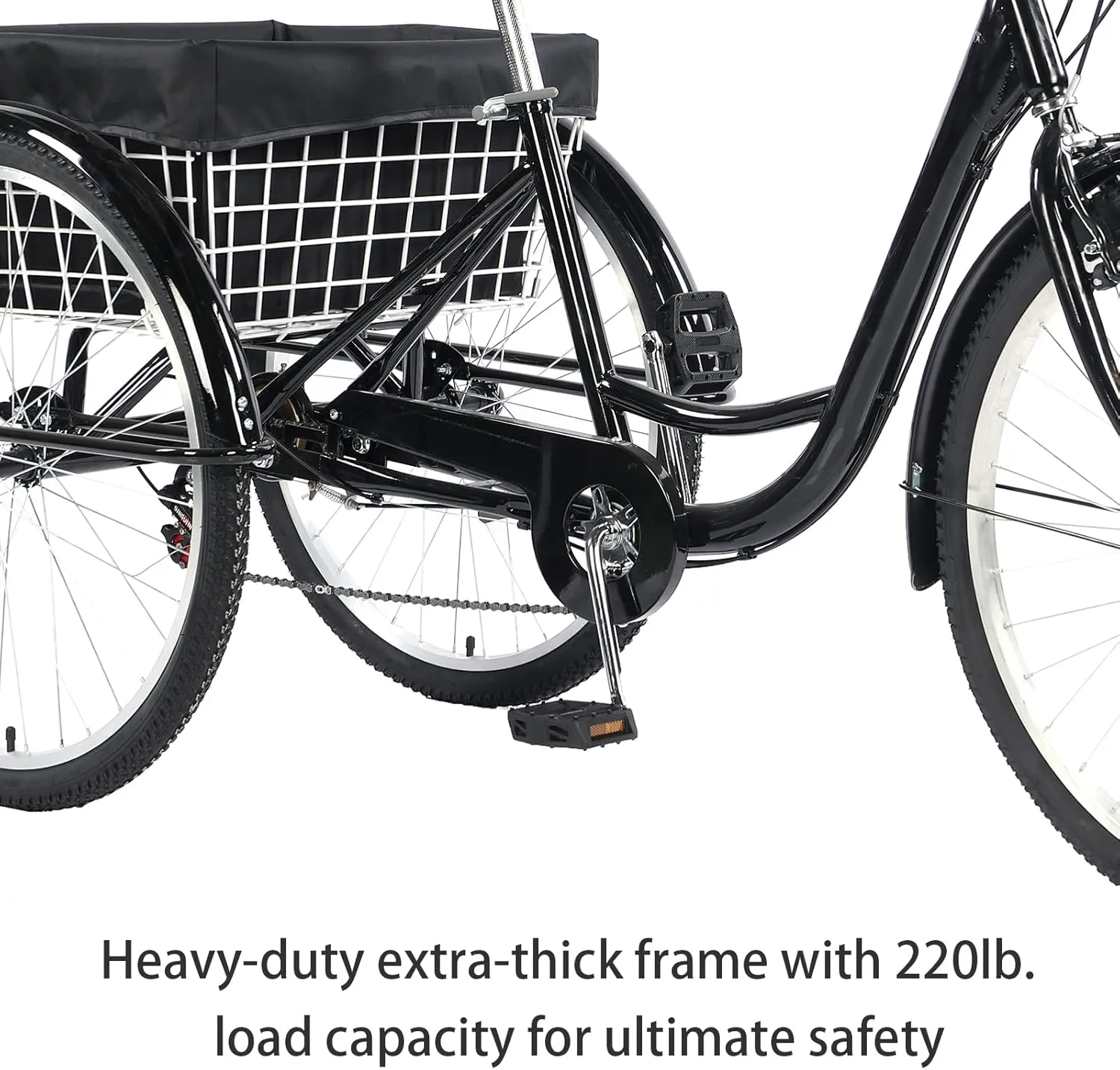 24/26" Adult Tricycle 7 Speed, 3 Wheel Mountain Trikes, Three Wheeled Bikes with Basket & Backrest Seat for Seniors, Women, Men, Multiple Colors