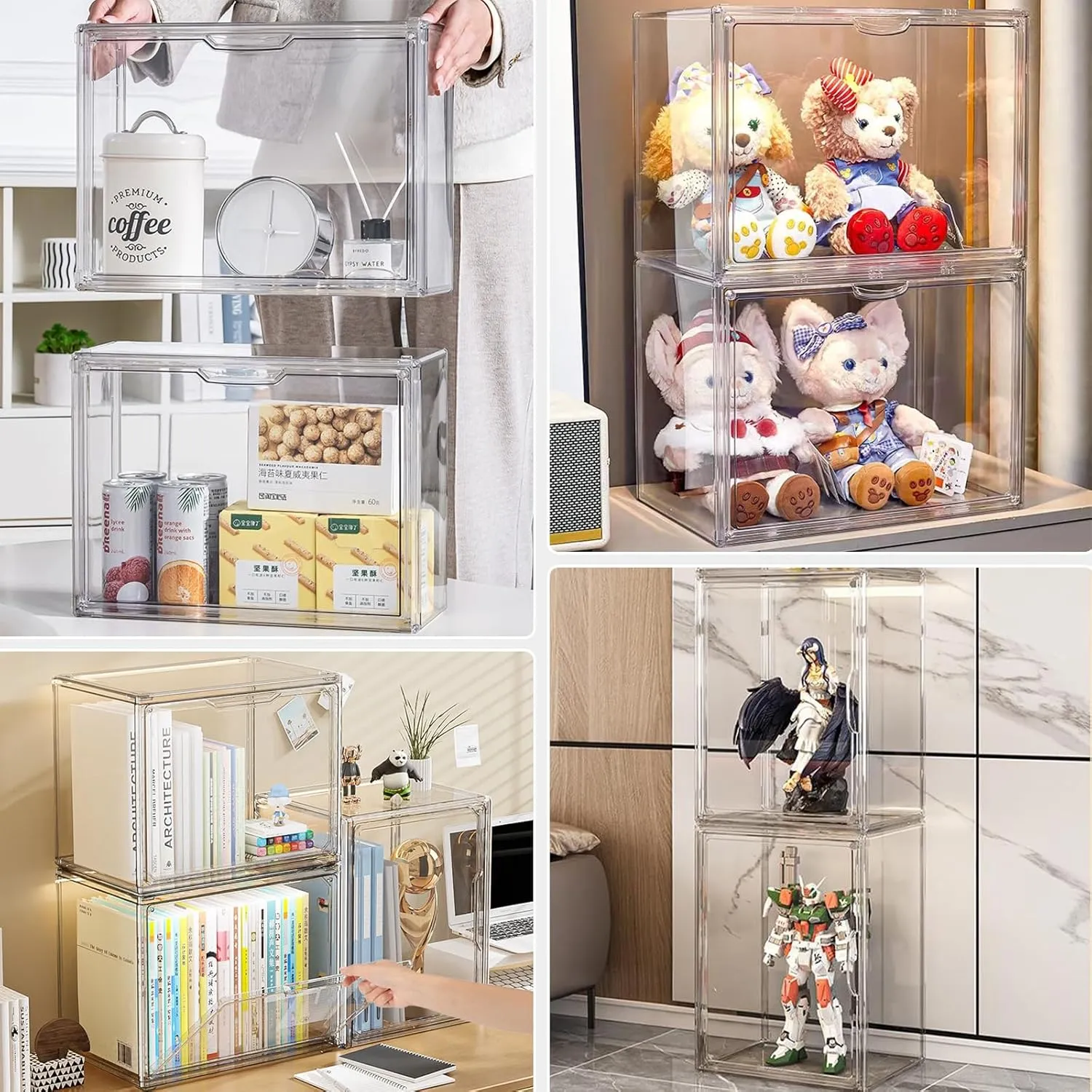2PCS Handbag Organizer Storage, Makeup Organizer Storage, Clear Stackable Storage Bins, UV Protected Display Case for Handbags and Autographed Footballs,Large Action Figure, Book,Shoes,Hat,Models