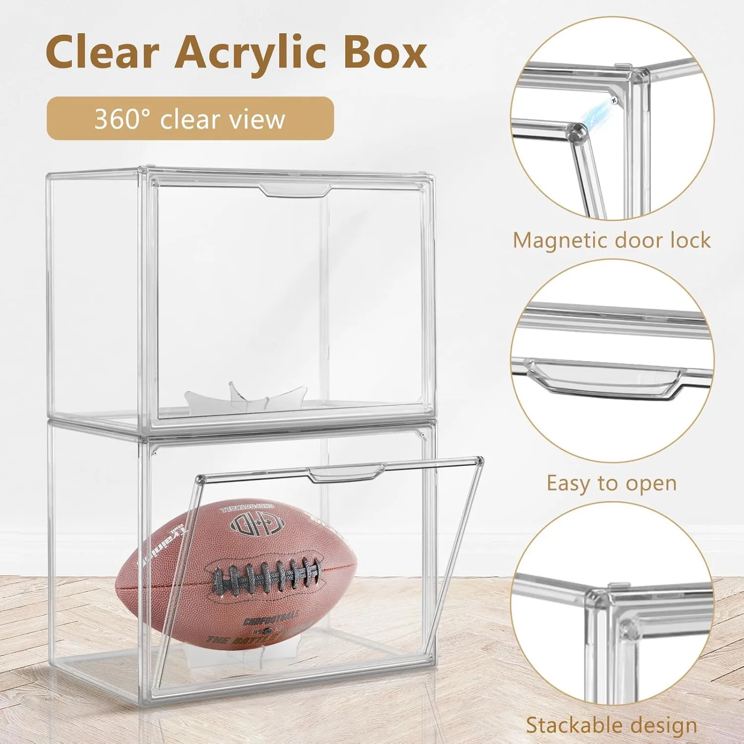 2PCS Handbag Organizer Storage, Makeup Organizer Storage, Clear Stackable Storage Bins, UV Protected Display Case for Handbags and Autographed Footballs,Large Action Figure, Book,Shoes,Hat,Models