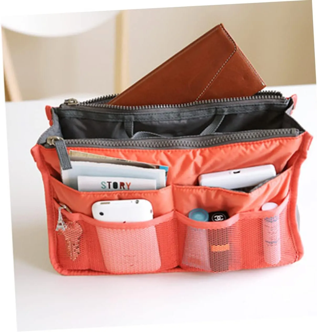 2pcs Travel Storage Bag Handheld Makeup Double Zipper Storage Bag Toiletries Portable Handbag, Orangex2pcs, 18*16.5cmx2pcs