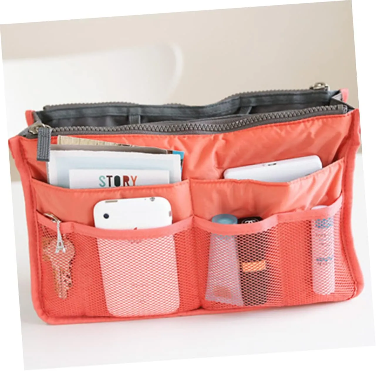 2pcs Travel Storage Bag Handheld Makeup Double Zipper Storage Bag Toiletries Portable Handbag, Orangex2pcs, 18*16.5cmx2pcs