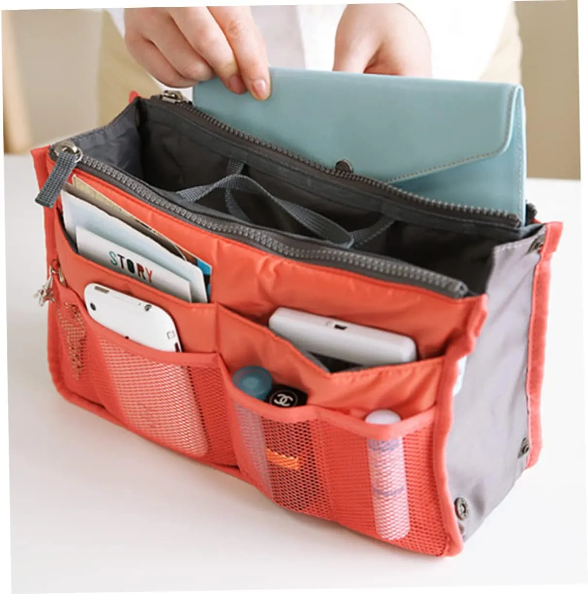 2pcs Travel Storage Bag Handheld Makeup Double Zipper Storage Bag Toiletries Portable Handbag, Orangex2pcs, 18*16.5cmx2pcs