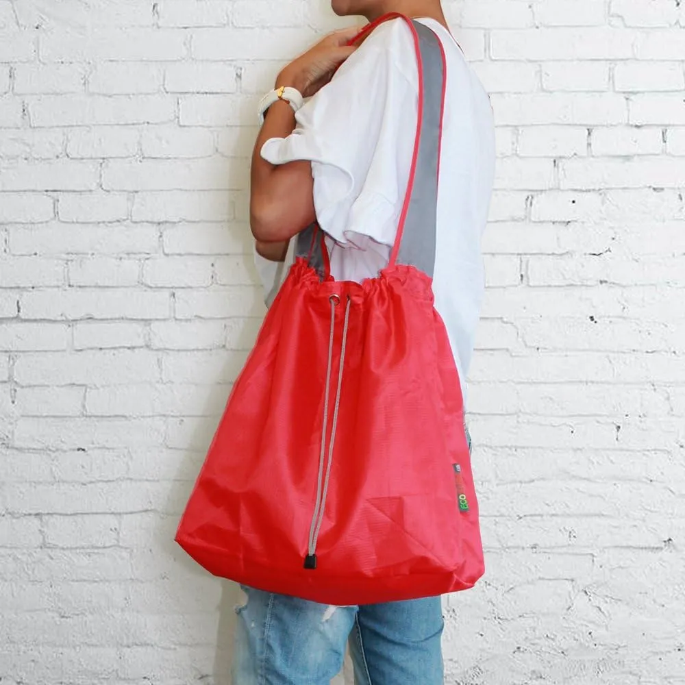 3 Pack Ripstop Nylon Foldable Reusable Grocery Shopping Bag with Pouch & Inner Pocket, Draw-String