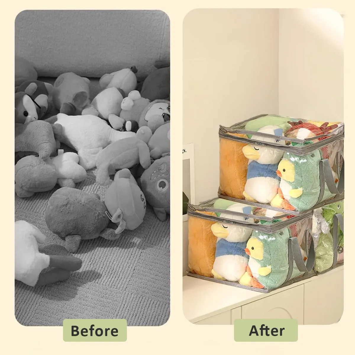 3-Pack Toy Storage Organizer, Clear PVC Board Game Storage, Transparent Toy Storage Bags with Lid & Handles, Cube Storage Bins for Board Games, Puzzles, Building Blocks, Books