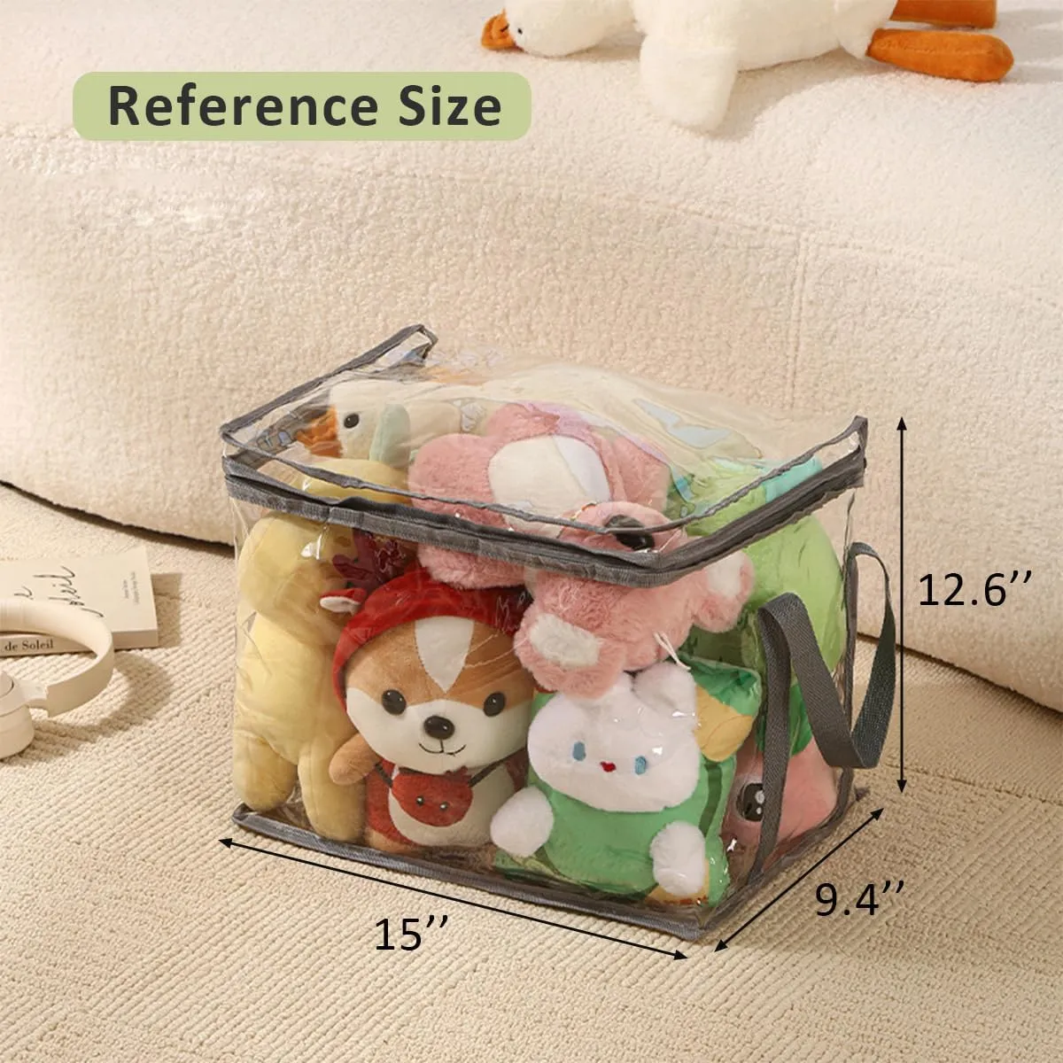 3-Pack Toy Storage Organizer, Clear PVC Board Game Storage, Transparent Toy Storage Bags with Lid & Handles, Cube Storage Bins for Board Games, Puzzles, Building Blocks, Books