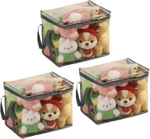 3-Pack Toy Storage Organizer, Clear PVC Board Game Storage, Transparent Toy Storage Bags with Lid & Handles, Cube Storage Bins for Board Games, Puzzles, Building Blocks, Books