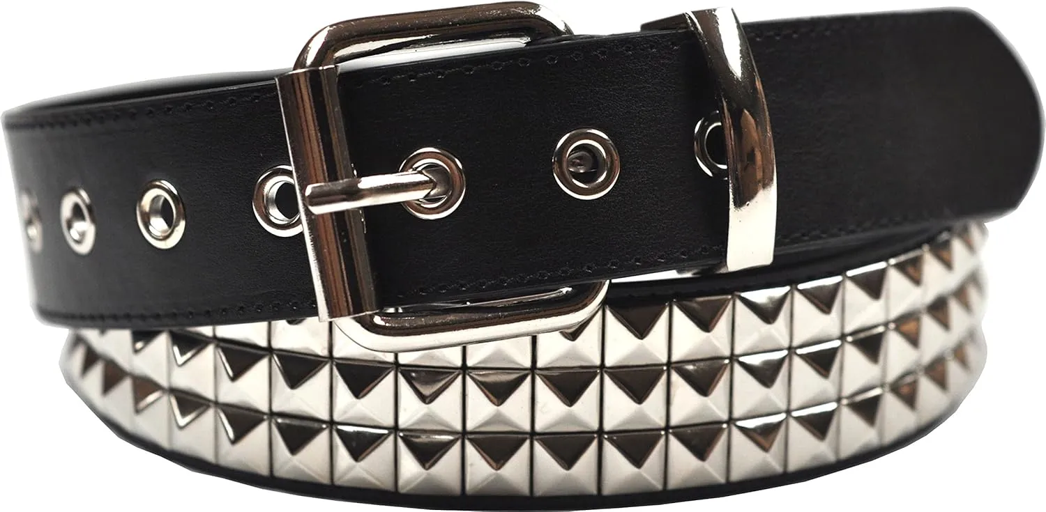 3 Row Pyramid Studded Stud Black Belt