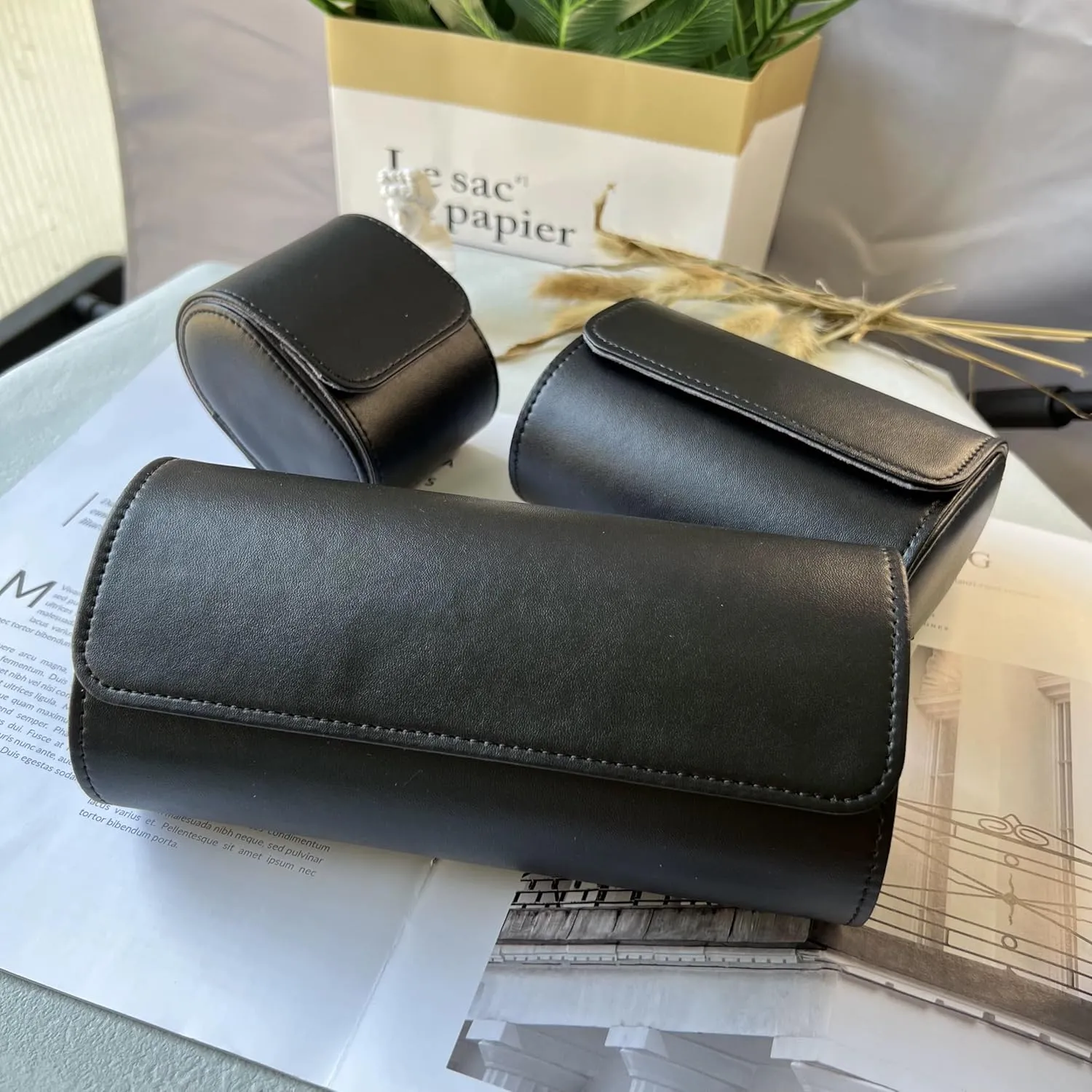 3 Watch Roll Travel Case - Handmade Leather Watch Rolls Box for Man - Travel Watch Roll with Velvet to Protection - Watch Roll Organizer to Home Secure Storage