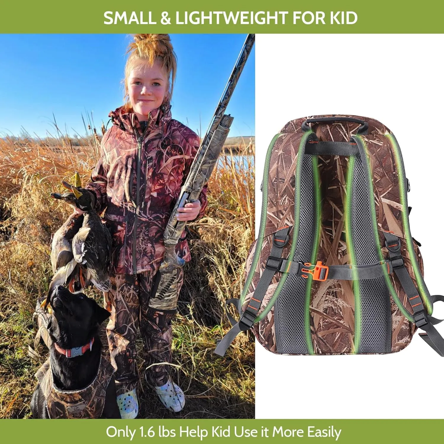 30L Kids Camo Hunting Backpack with 11 Pockets, Small Lightweight Hunting Bag for Youth, Men Water Resistant Day Pack for Boys & Girls, Travel, Hiking, Camping
