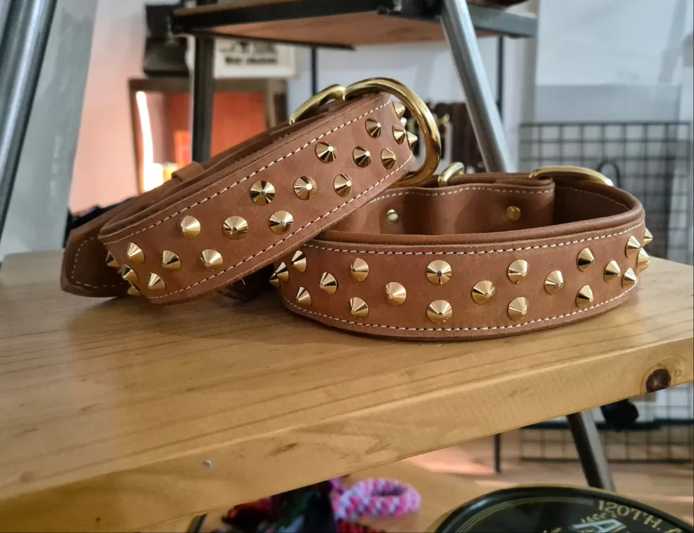 3.8cm wide studded leather dog collars