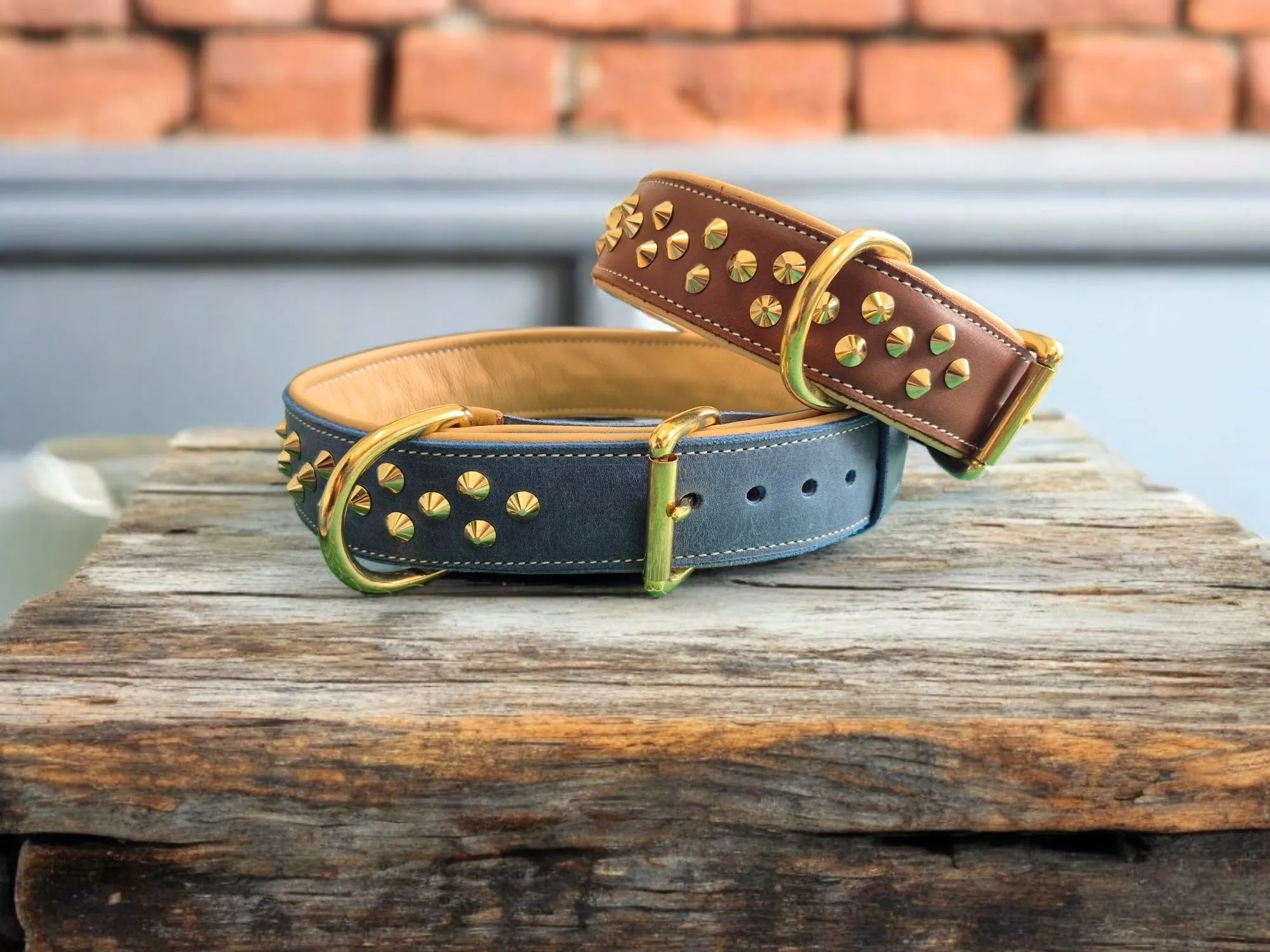 3.8cm wide studded leather dog collars