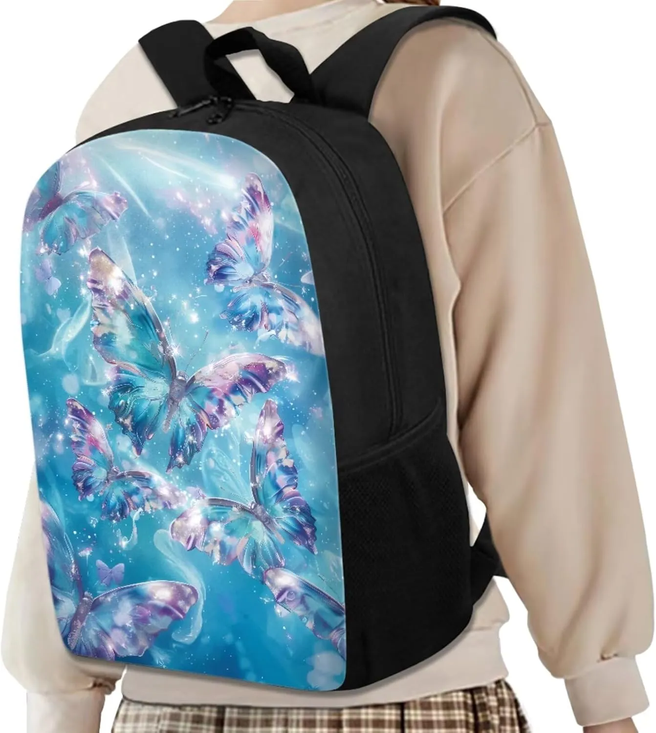 3PCS Backpack Set, Art Butterfly Toddler Girl Backpack and Lunch Box Set, Large Capacity Kids School Handbag Lightweight Knapsack for Middle High School/Business Trip/Excursions