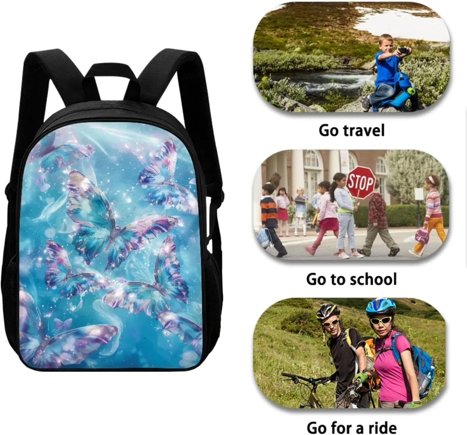 3PCS Backpack Set, Art Butterfly Toddler Girl Backpack and Lunch Box Set, Large Capacity Kids School Handbag Lightweight Knapsack for Middle High School/Business Trip/Excursions