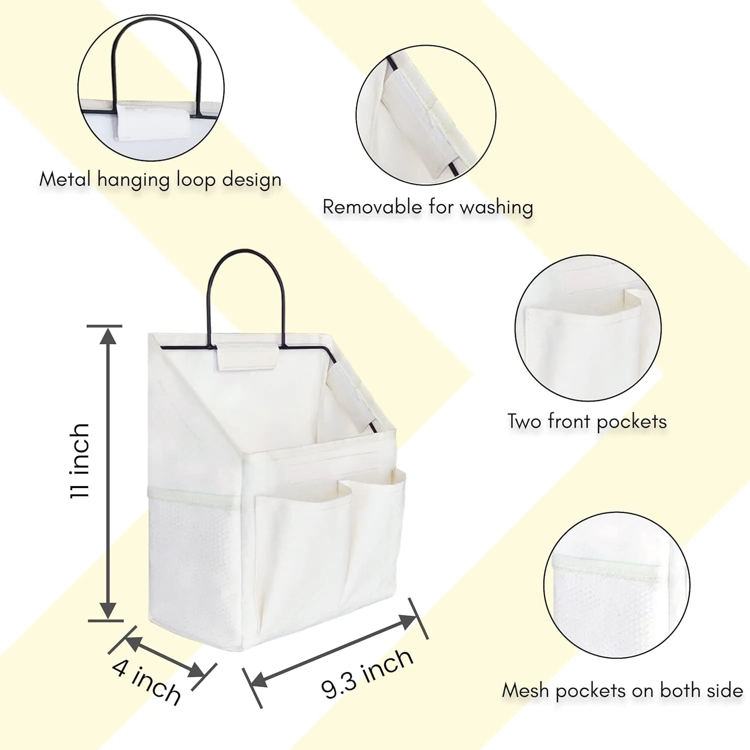 3pcs Small Wall Hanging Organizer Bag, Linen Fabric Door Hanging Storage Basket with Pockets, Waterproof Bin for Kitchen, Bedroom, Office, RV Camper (White)