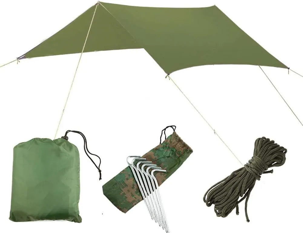 3X3 M 10X10 Ft Waterproof Tarp Camping Tarp UV Light Taper Tent Suntan UV Cut Camp Ultra Lightweight Tent Curtain Equipped with Outdoor Storage Case