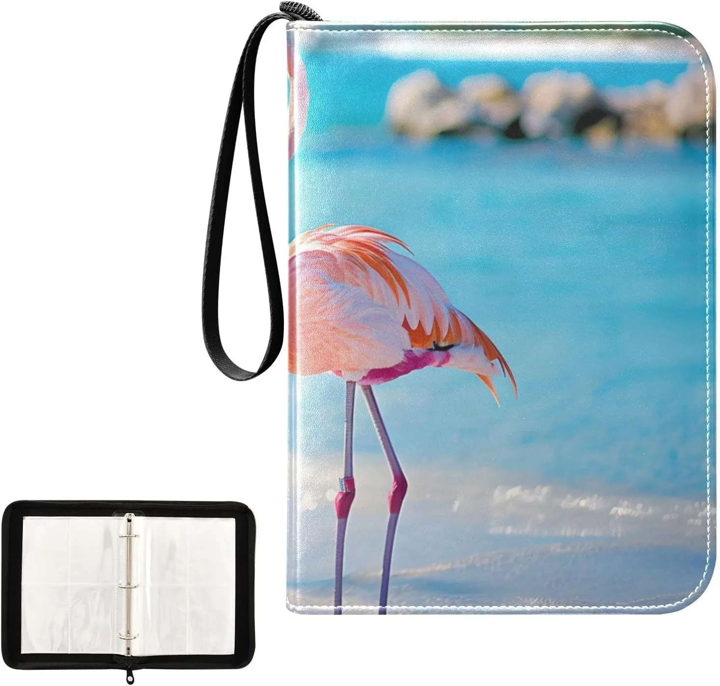 4 Pockets Trading Card Album Holder Book Folder Sports Card Binder Two Flamingos 400 Double Side Pockets for 3 Ring Binder Zipper