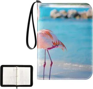 4 Pockets Trading Card Album Holder Book Folder Sports Card Binder Two Flamingos 400 Double Side Pockets for 3 Ring Binder Zipper