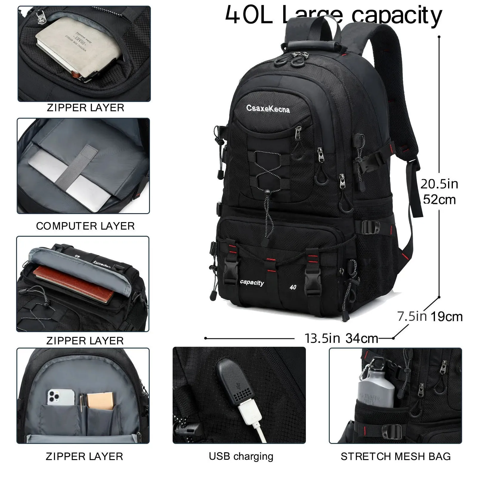 40L Waterproof Lightweight Travel Backpack for Outdoor Hiking and Camping