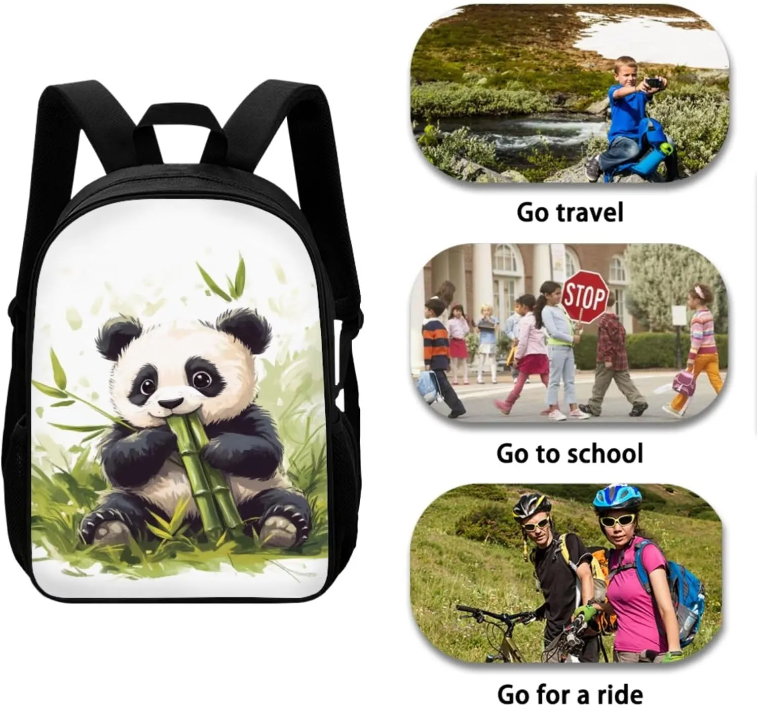 4PCS Backpack Sets for School Panda Bookbags for 6th Grade Girls Trendy Backpacks with Lunch Box Water Bottle Holder and Zipper Pencil Case for Elementary Students Gifts