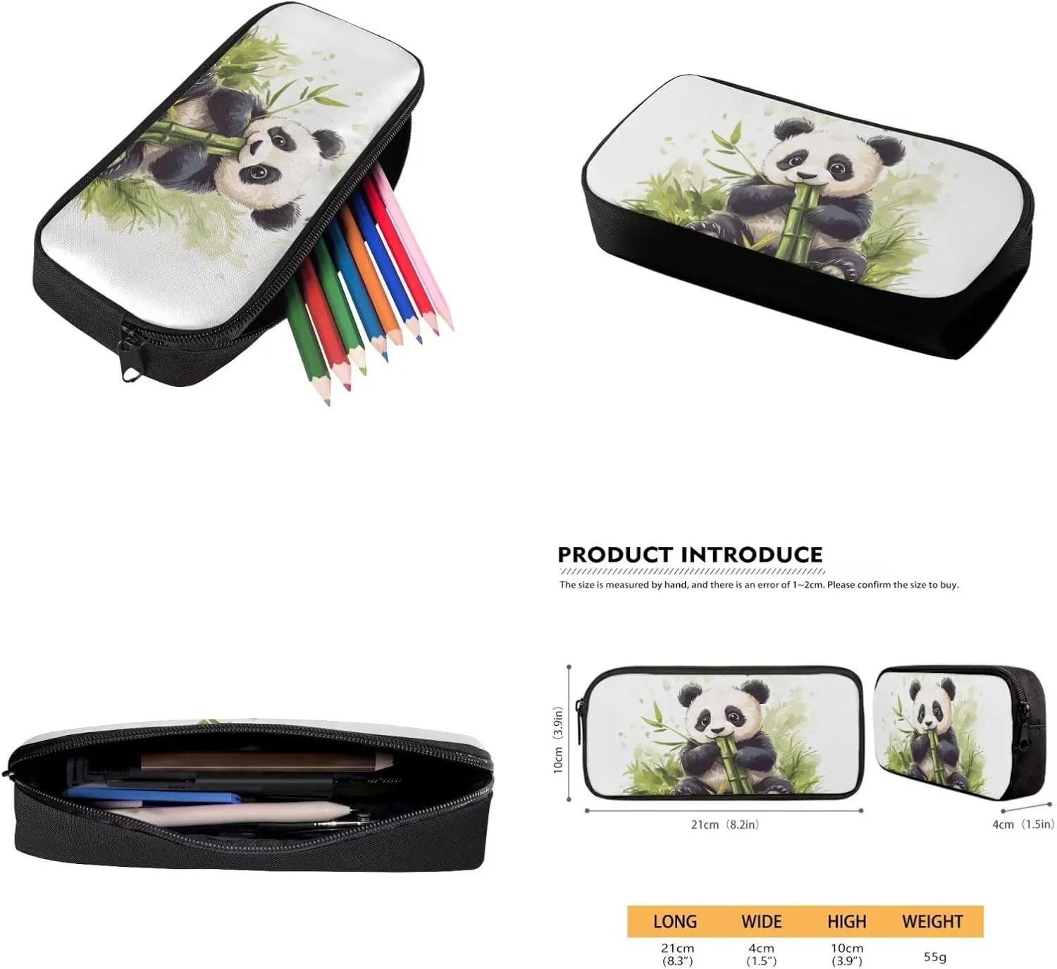 4PCS Backpack Sets for School Panda Bookbags for 6th Grade Girls Trendy Backpacks with Lunch Box Water Bottle Holder and Zipper Pencil Case for Elementary Students Gifts