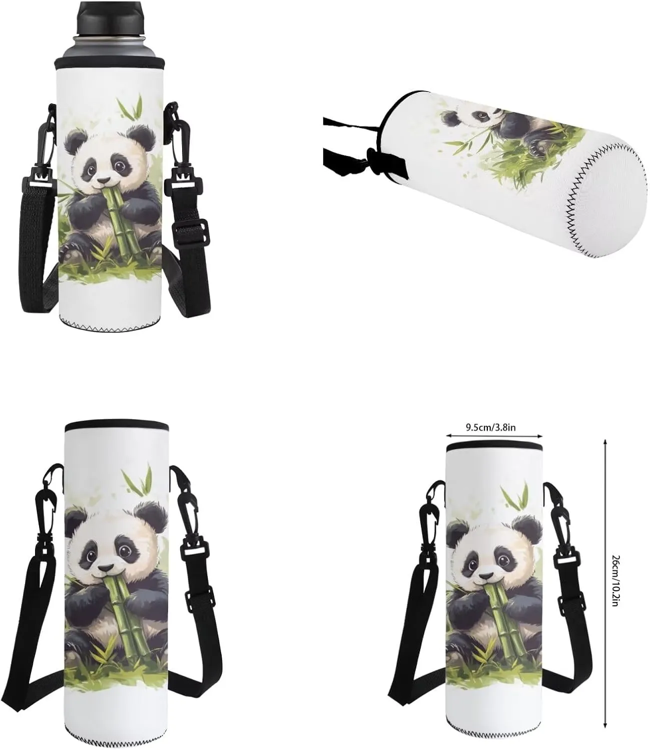 4PCS Backpack Sets for School Panda Bookbags for 6th Grade Girls Trendy Backpacks with Lunch Box Water Bottle Holder and Zipper Pencil Case for Elementary Students Gifts