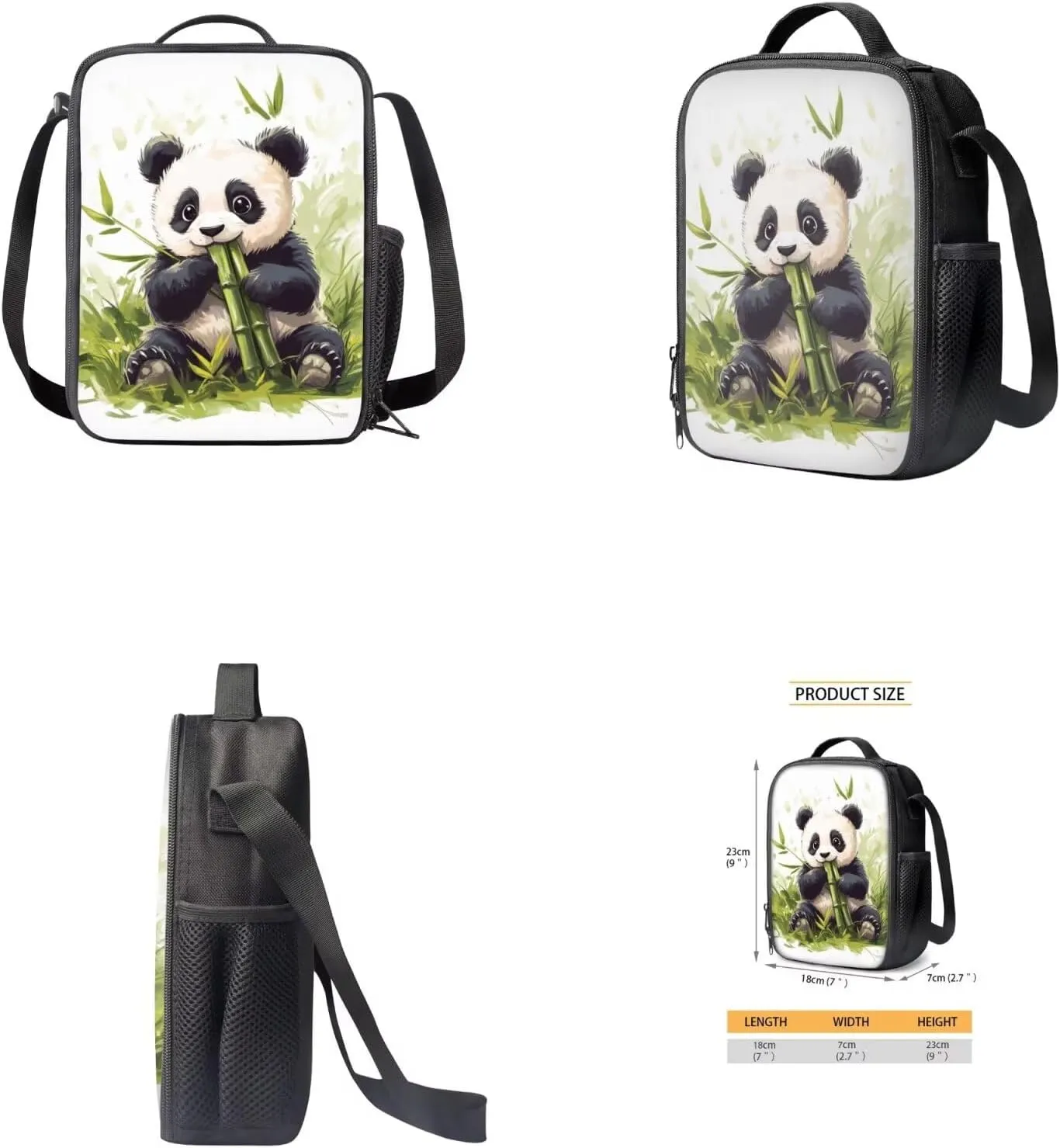 4PCS Backpack Sets for School Panda Bookbags for 6th Grade Girls Trendy Backpacks with Lunch Box Water Bottle Holder and Zipper Pencil Case for Elementary Students Gifts