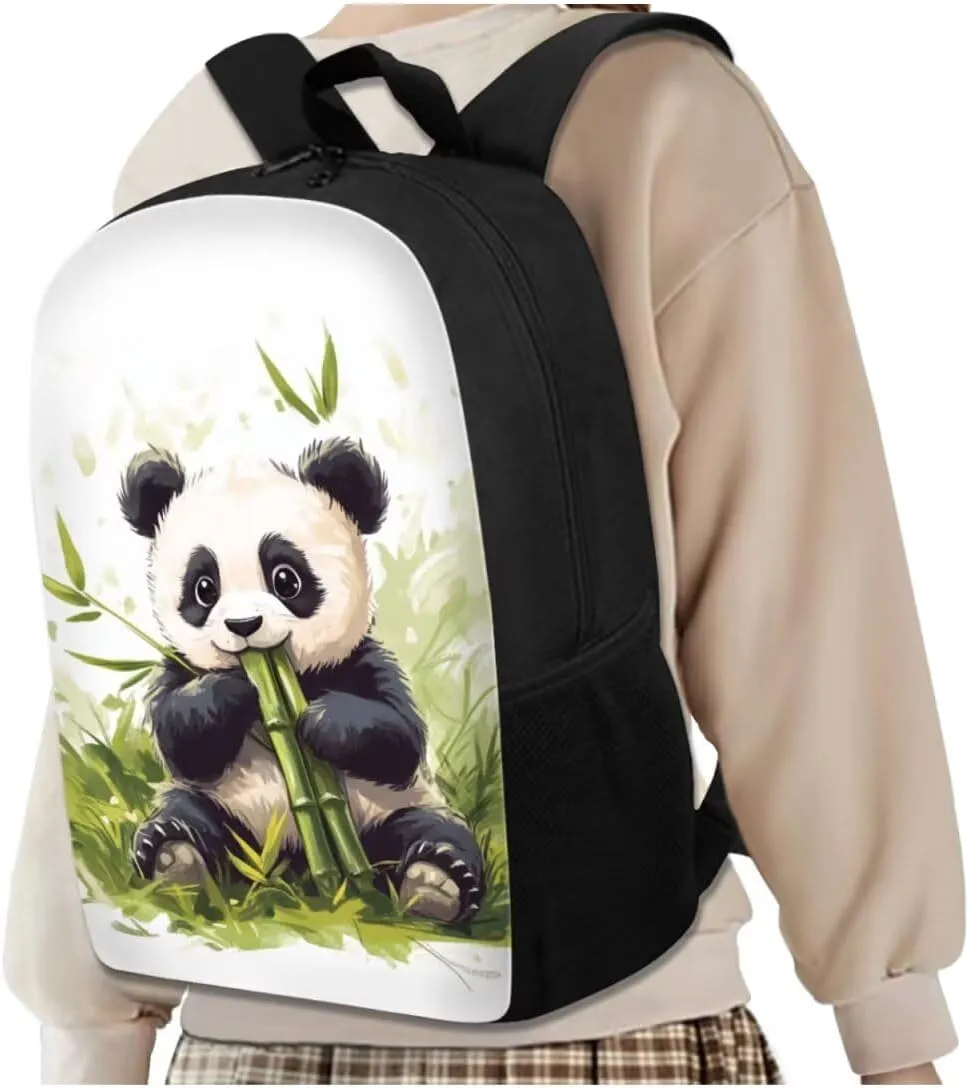 4PCS Backpack Sets for School Panda Bookbags for 6th Grade Girls Trendy Backpacks with Lunch Box Water Bottle Holder and Zipper Pencil Case for Elementary Students Gifts