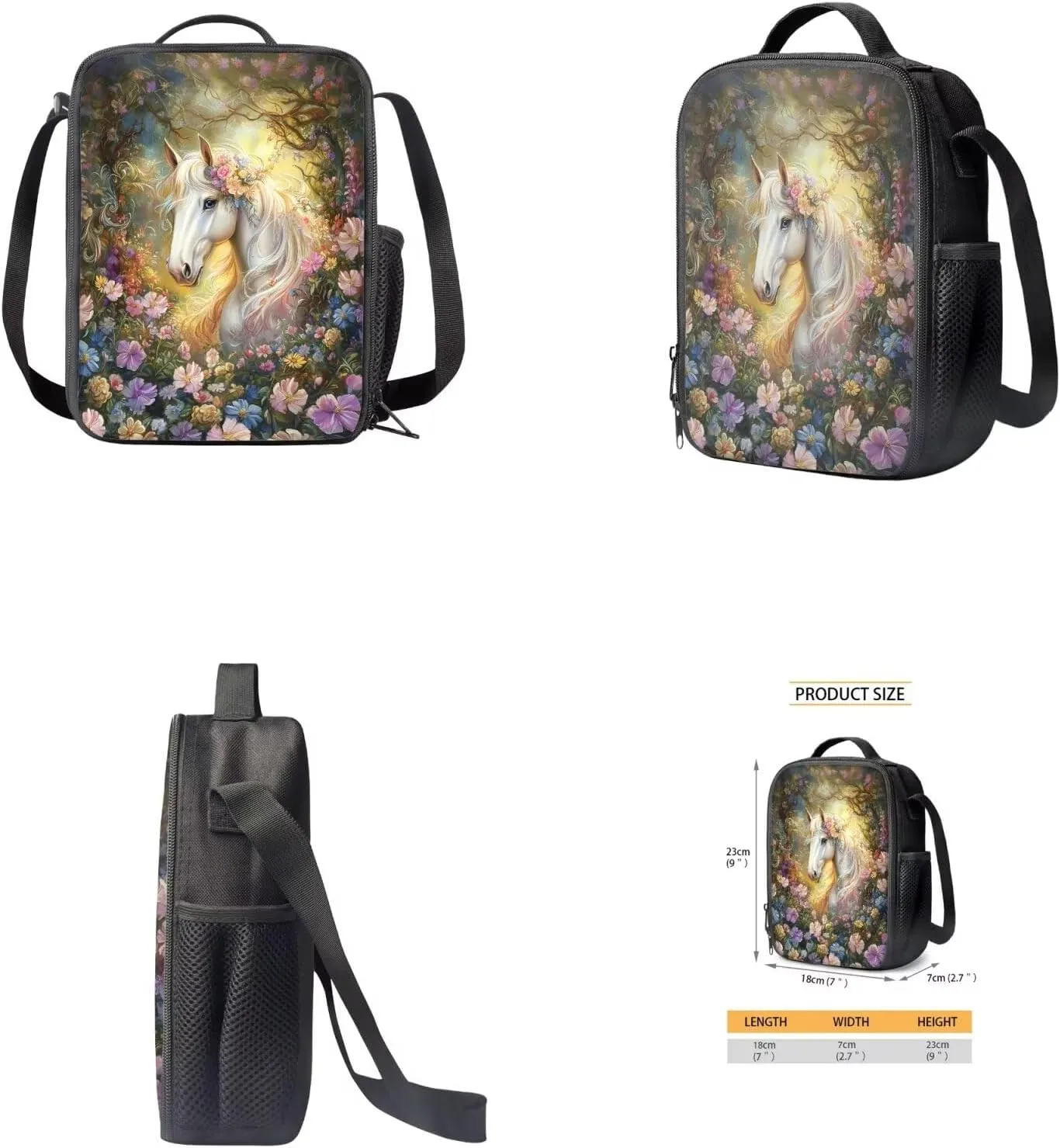 4PCS Horse Backpack for Girls with a Matching Lunchbox Backpack with Adjustable Straps Wate Bottle Carrier and Zipper Pencil Case 17 Inch Novelty Bookbag for 1-8th Grade Students